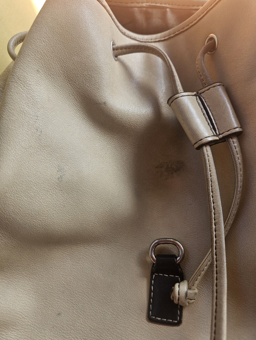 Coach RARE vintage Beige Leather Drawstring Backpack & New York & Co Necklace - Picture 12 of 12